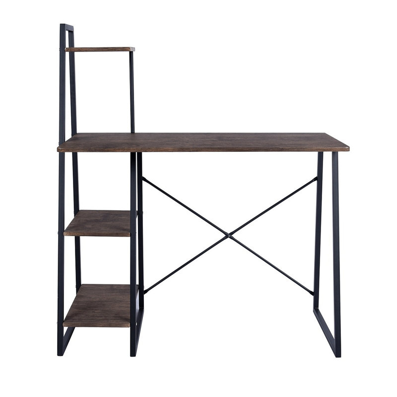 4 Tier Storage Shelf Computer Desk, Dark Brown, Black