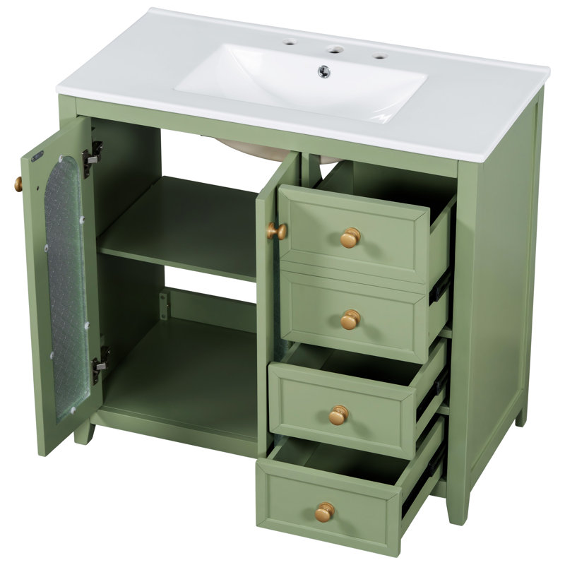 Meuble-lavabo de salle de bain avec deux portes à fermeture douce en céramique avec tiroir, porte et armoire de rangement