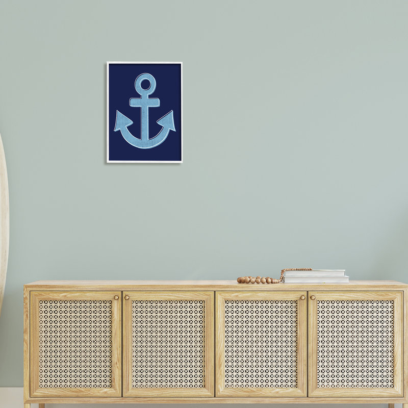 Ancrage audacieux et contour blanc, H 16 po x l 16 po x P 1,5 po, Giclée encadrée blanc bord de mer