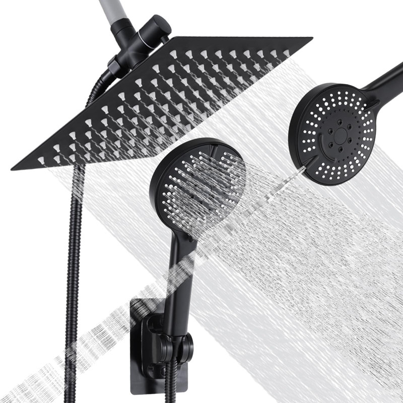 High-Pressure Shower Head With Handheld Spray Combo – Dual Shower System With 7-Mode Adjustable Handheld, Square Rainfall Shower & Holder