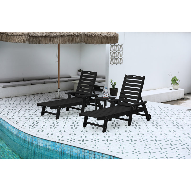 Outdoor Lounge Chair (2) - Oversized Chaise With 5 Positions, Patio Wheels & Cup Holder For Pool Area, Deck, Black 2 . 5 Chair. Holder. Black, Weather-. Perfect Pool, Poolside. Recycled Materials.