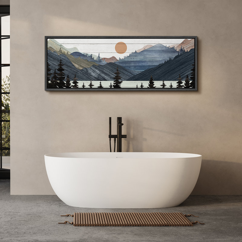 «Western Wood Effect Landscape Twilight Serenity Stylized Mountain and Forest», reproduction encadrée sur toile, Black