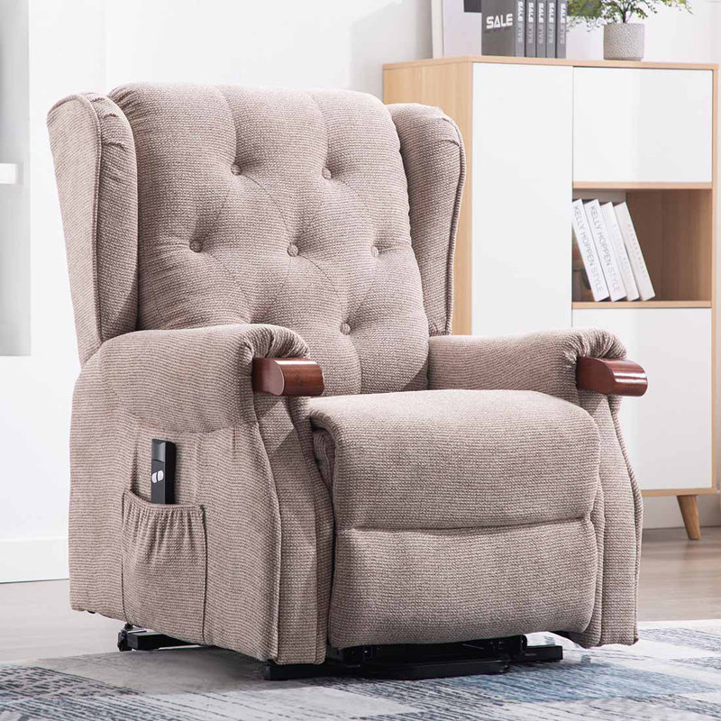 Avalon 83cm Wide Lift Assist Wing Chair Recliner, Beige