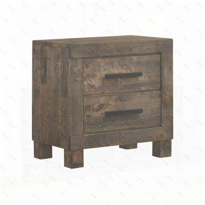 Table de chevet 2 tiroirs en MDF brun rustique doré