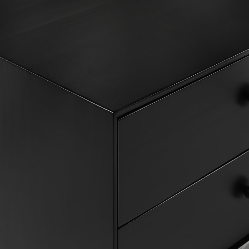 Solid Wood Bedside Table, Black