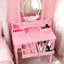 Meuble-lavabo rose avec miroir, 4 tiroirs, tabouret rembourré, DEL, espace de rangement spacieux, fabrication, repose-pieds antidérapants, tiroir de maquillage, surface confortable, décoration élégante pour la chambre à coucher, facile à installer-130041066