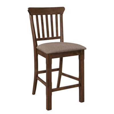 Chaise brun foncé à hauteur de comptoir de 2 personnes, assise en bois avec assise rembourrée, conception transitionnelle 2 pièces, tissu en bois