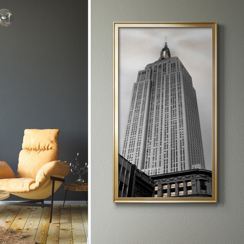 Empire State Building - Photographie sur toile avec cadre photo, H 14,5 po x l 26,5 po x P 1,5 po, Cadre doré