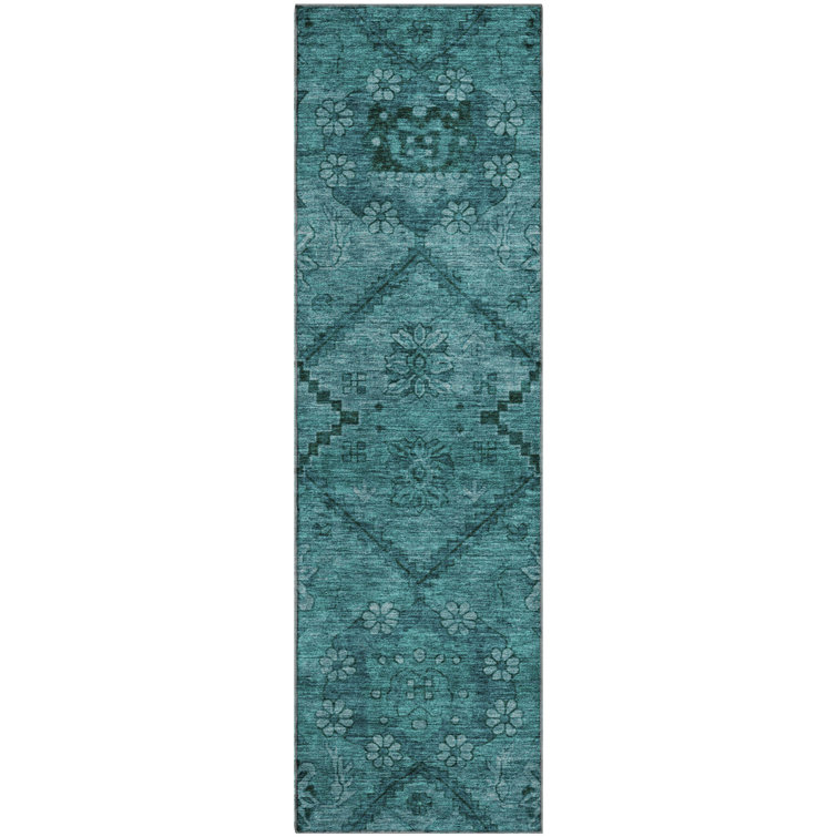 Premium Machine Washable Prisco Teal Rug