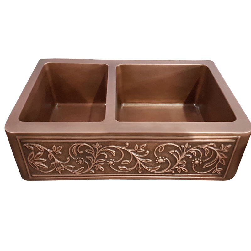 Cilantro 33'' L Double Bowl Copper Kitchen Sink