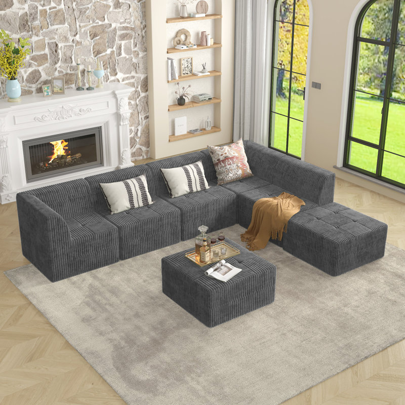 Canapé L, H 29,97 po x l 130,37 po x P 65,21 po, Tissu gris