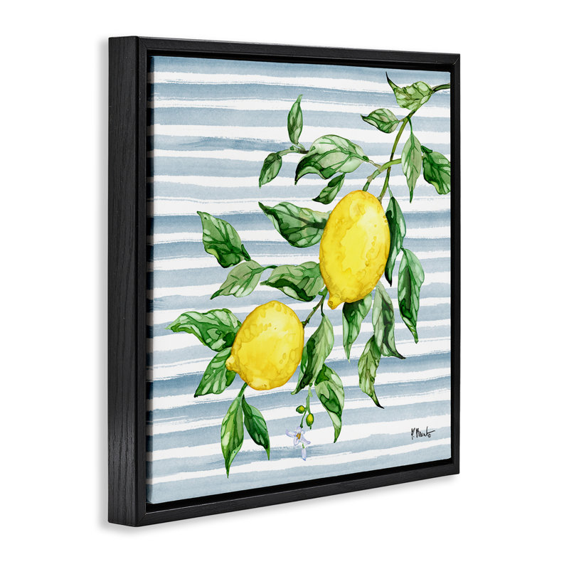 Vigne citron juteuse sur cadre flottant bleu, design par Paul Brent, Cadre flottant noir de jais, H 18 po x l 18 po