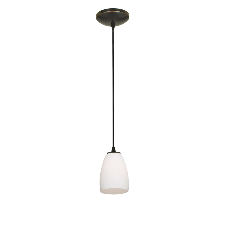 Luminaire suspendu en forme de cloche à 1 lumière Phinney, Cordon, Ambre, Bronze huilé