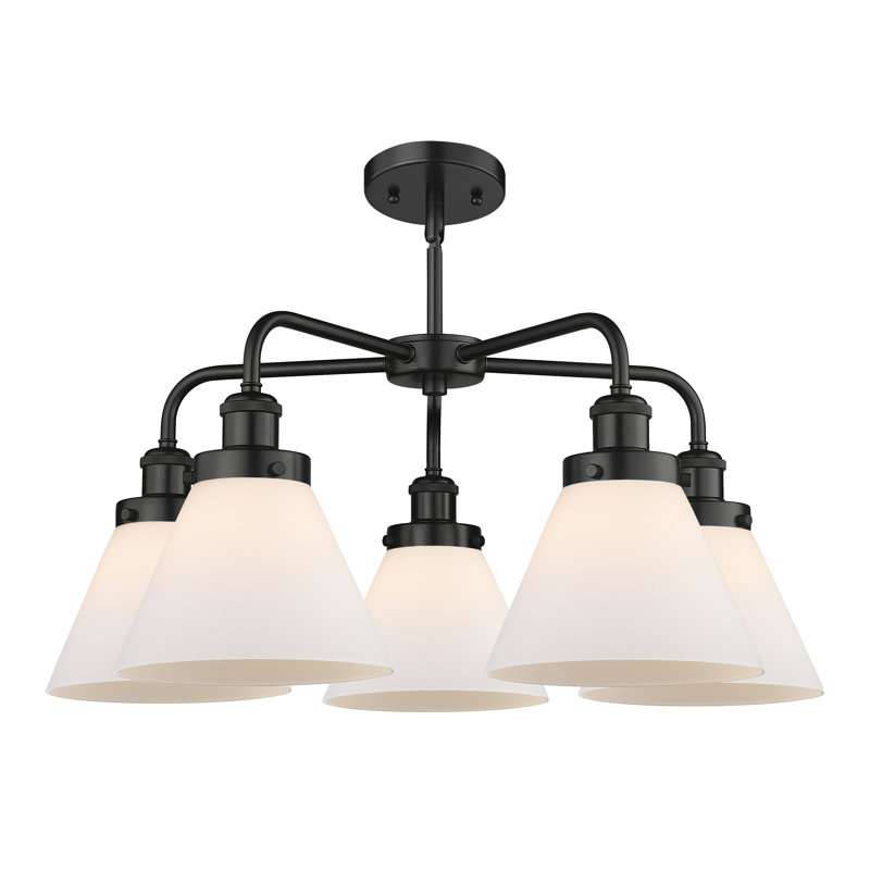 Lustre suspendu 5 lumières Cone, Blanc mat, Noir mat