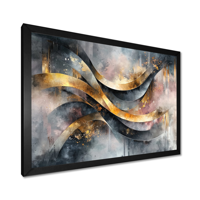 «Geometric Ink Pulse V - Abstract Spirals», art mural sur toile, Cadre simple, Noir, H 12 po x l 20 po