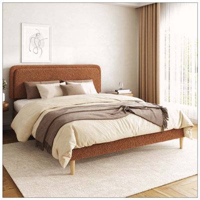 Bed frame, Plush Upholstered Platform Bed with Height-Adjustable Headboard, Sturdy Frame and Alats, Quiet Design, No-Spring Mattress Compatible, Easy to Assemble