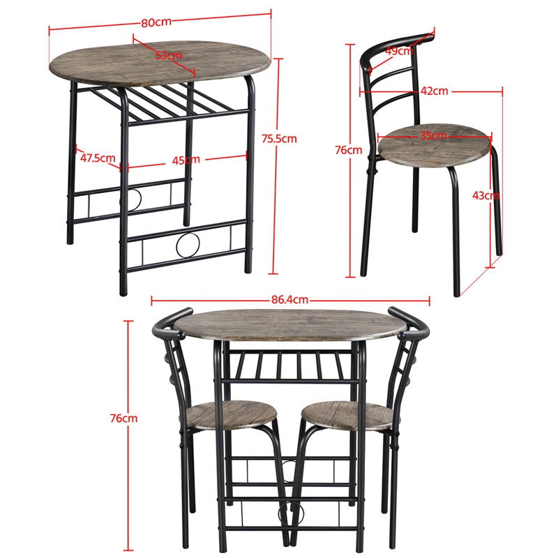 2 - Person Dining Set, Drift Brown/Black, 80 cm L x 53 cm W x 75.5 cm H