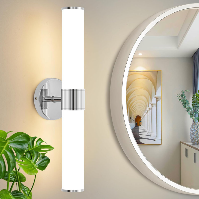 Modern Vanity Light Fixture With Milk Glass Shade, 2-Light Wall Sconce For Bathroom, Bedroom, Living Room, And Hallway