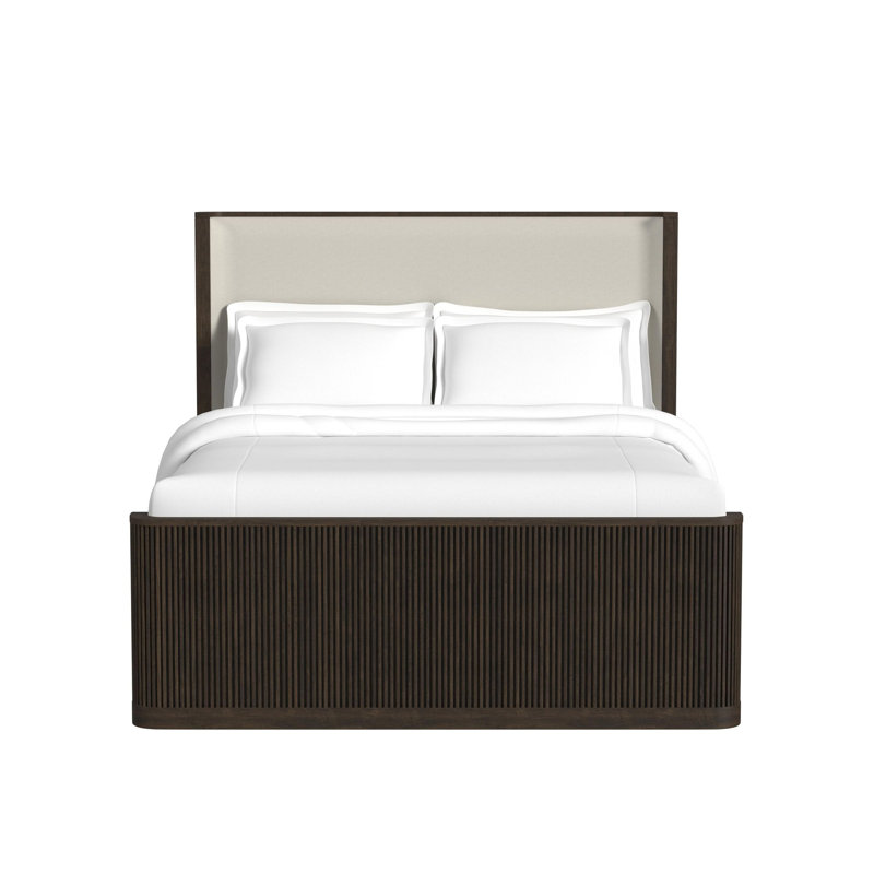 Picket House Furnishings Sutton Queen UPH Bed With White Fabric In Dark Brown, Queen