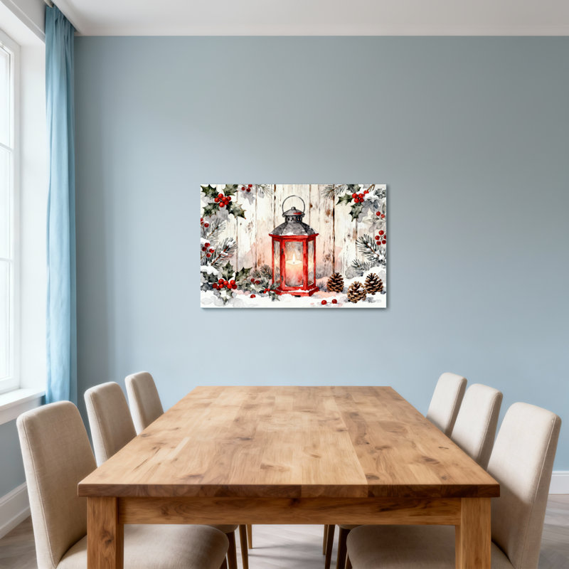 Lanterne de Noël hivernale, baies de houx, pommes de pin, neige, H 32 po x l 48 po