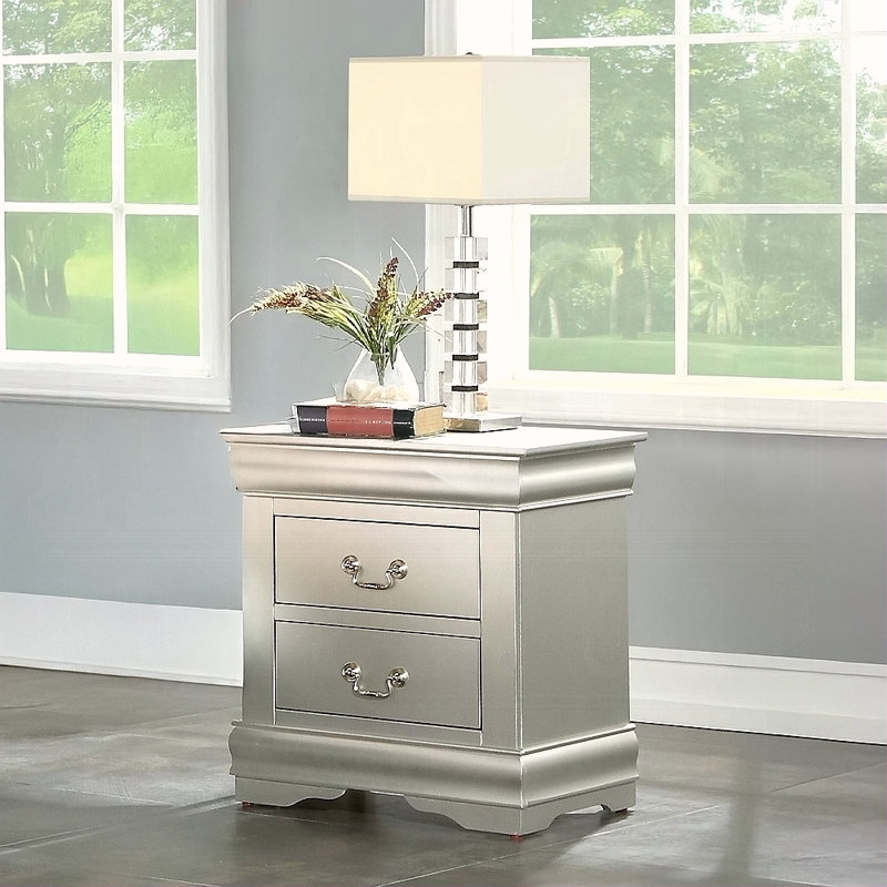 Table de chevet en bois avec 2 tiroirs, Gris