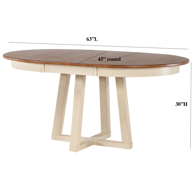 Carmavy Round Extendable Solid Wood Pedestal Dining Table, Caramel Top/Biscotti Base