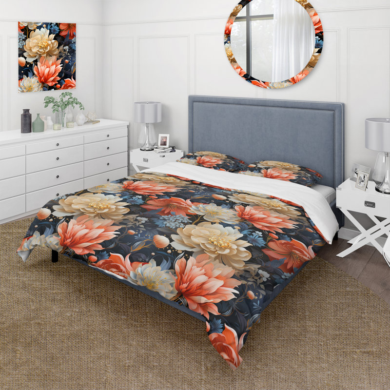 Ensemble de housse de couette en microfibre ultramoderne à motif floral B beige / corail
