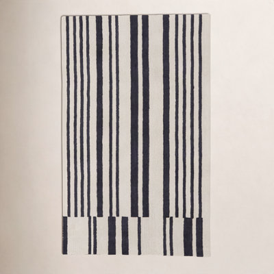 Ryo Ivory Black Hand-Tufted Striped Rug