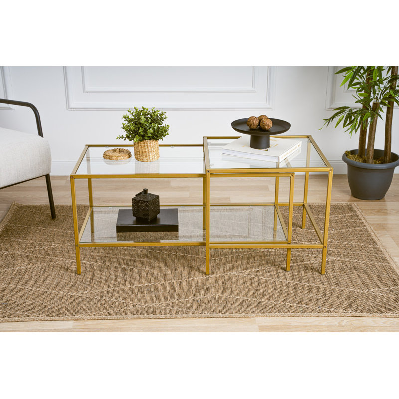 Four Leg Coffee Table with Storage, Gold