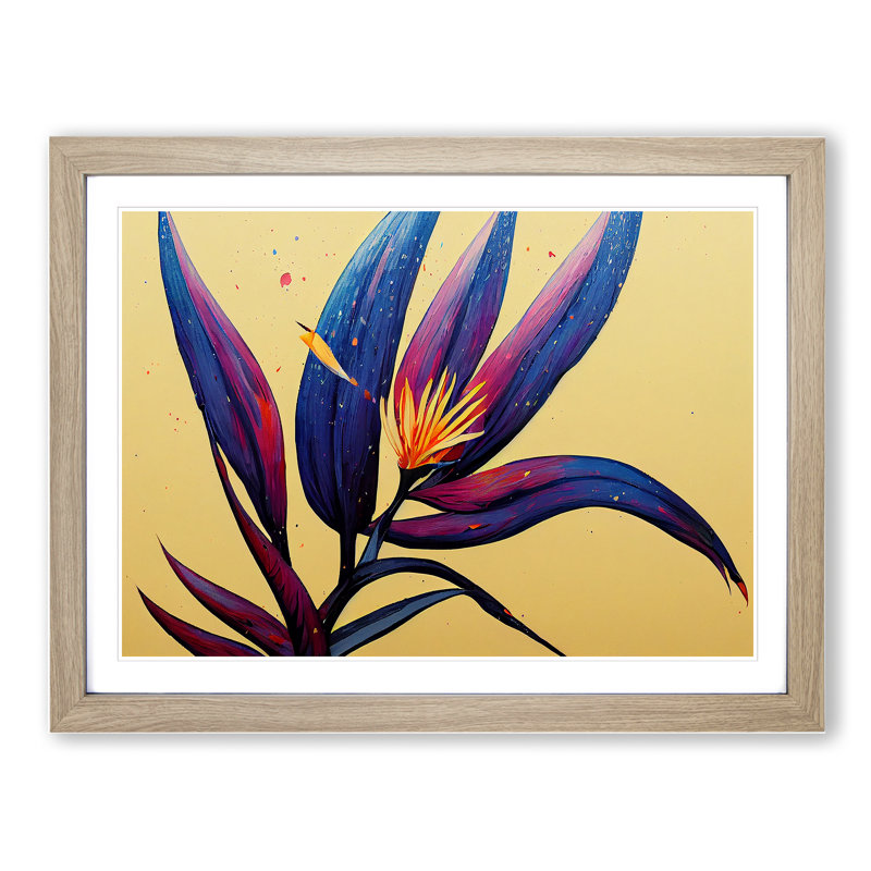 Bird Of Paradise Flower Splash Vol.4 - Single Picture Frame Print, 46cm H x 64cm W x 2cm D, Oak