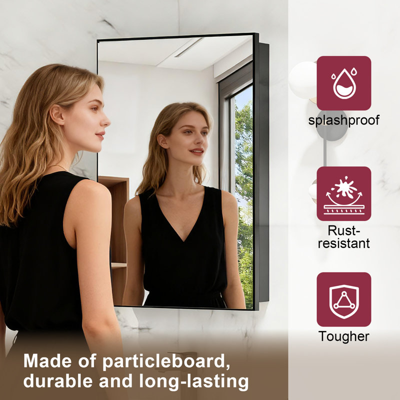 Miroir d'armoire à pharmacie noir, miroir de salle de bain 20 po x 30 po avec rangement et tablettes réglables, armoires à pharmacie murales pour salle de bain