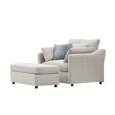 Roundhill Furniture Wilson 2-Piece Living Room Set, Chair and Ottoman, Fog Beige