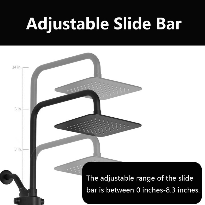 8 Inch Square Rainfall Shower Head With Handheld Spray, Matte Black