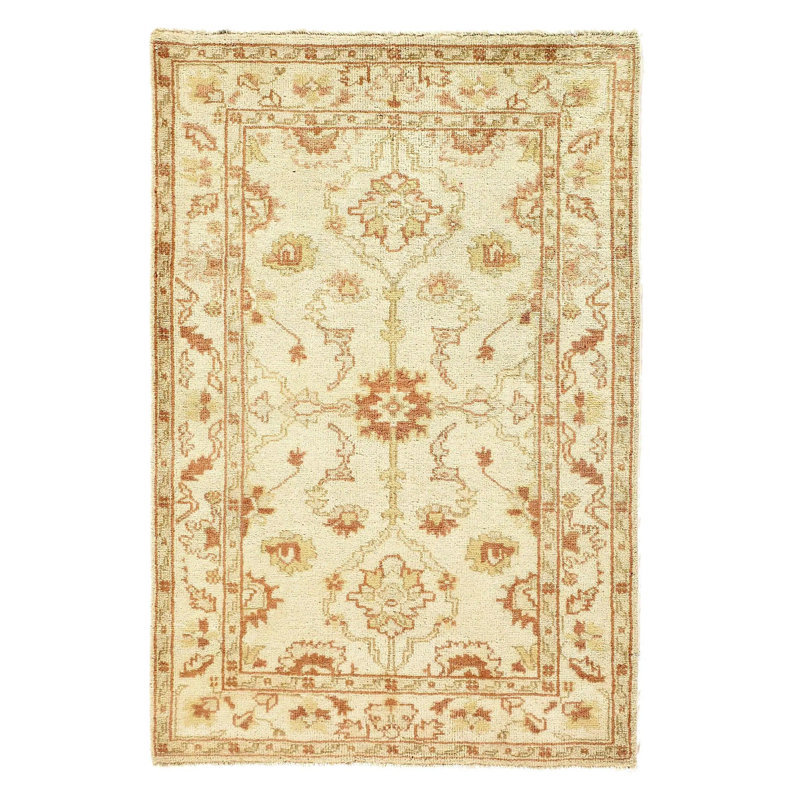 Tapis beige / brun en laine noué à la main de style oriental rectangulaire 3 pi 1 po x 4 pi 7 po Meagen