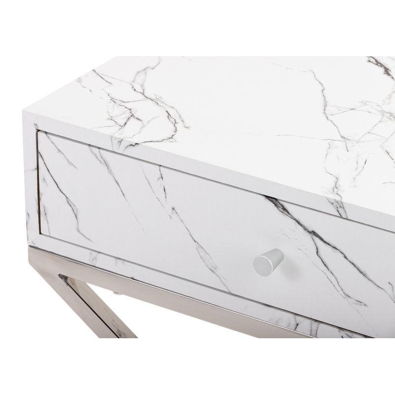 Glenam 55cm W Stainless Steel Bedside Table, Silver, White