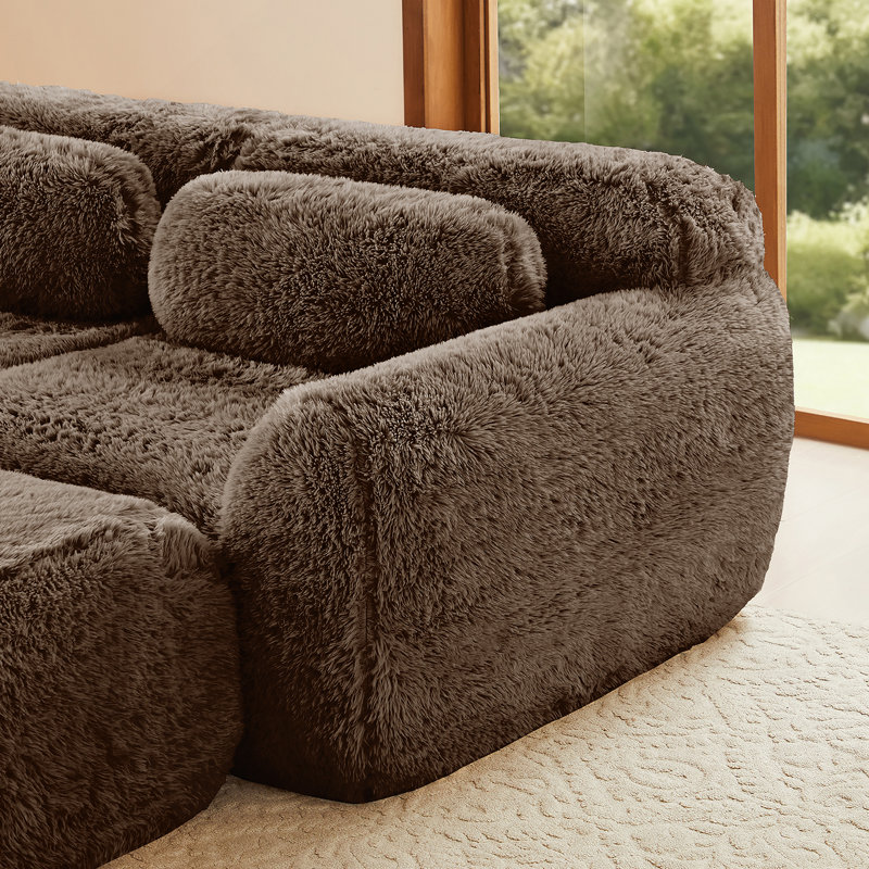 Canapé en forme de L sans os, tissu moelleux et moelleux, avec méridienne éponge haute densité 32D, aucun assemblage requis, conception ergonomique inférieure antidérapante, avec coussins décoratifs, convient aux chambres à coucher, chocolat