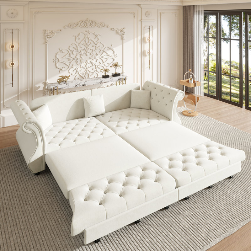 Canapé convertible surdimensionné 97,6 po Chesterfield, 34.62" H x 97.62" W x 32.72" D, Beige