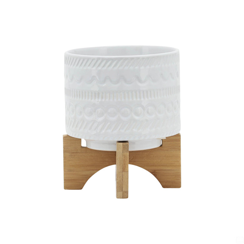 5" Tribal Planter W/ Wood Stand