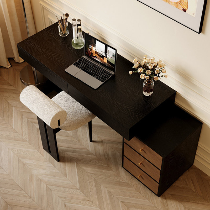 Black + Brown Rectangular Solid Wood + Acrylic desk, 29.53" H x 39.37" W x 23.62" D