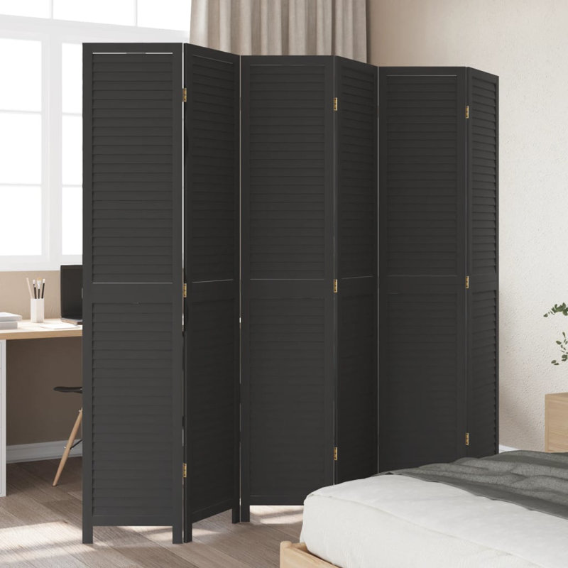 Trista Solid Wood Accent Room Divider, Black, 180cm H x 180cm W, 6 Panels