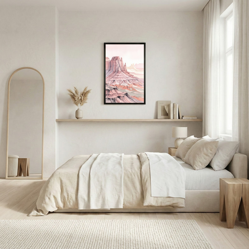 Rose, aquarelle, canyon, formation rocheuse, art mural, 36"H x 24"W