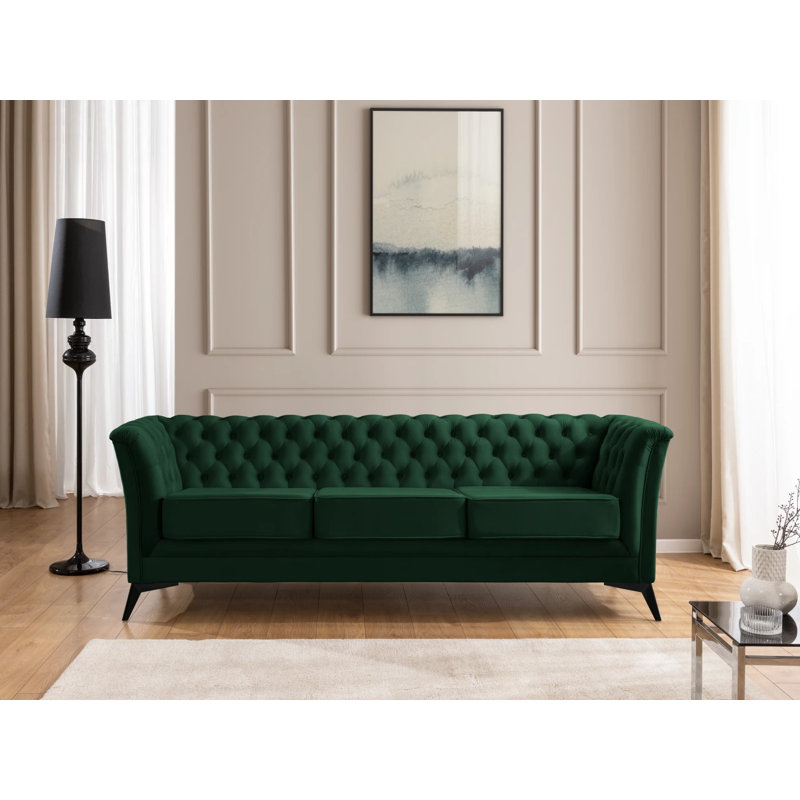 Whitby 3 Seater Velvet Sofa, Bottle Green, Black