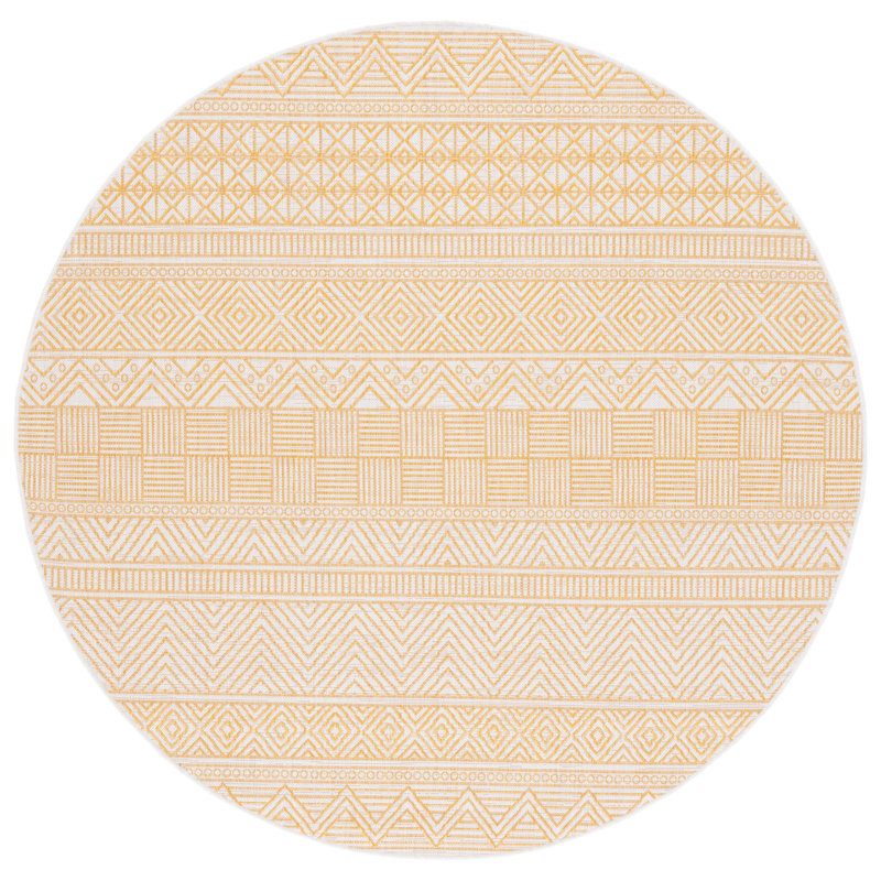 Tapis intérieur / extérieur jaune Mertens, Rond 6 pi 7 po
