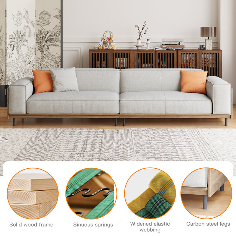 283cm Wide Sofa with Solid Wood Frame, Linen Blend Fabric and Plush Seat Cushions Fast Dispatch From UK Warehouse – Dispatched Within 2 Days