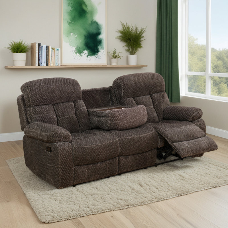 Canapé inclinable pour 3 personnes avec table rabattable et porte-gobelets, microfibre douce