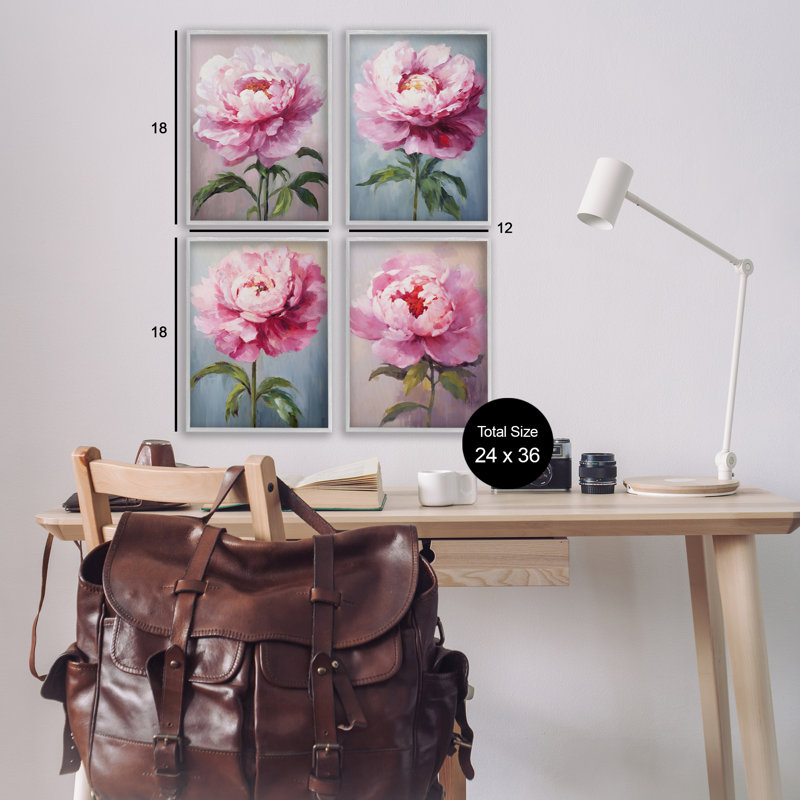  "Flush Pink Florals", ensemble de 4 giclées par Petal Prints Design, Estampe numérique Farmhouse, H 18 po x l 12 po
