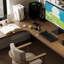 Bureau brun en bois massif en forme de L-108678450-108678453