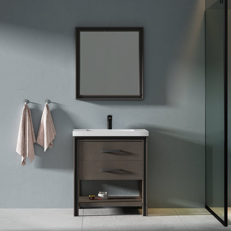 Vaishnavi 31'' Single Bathroom Vanity with Resin Top, Smoky Oak