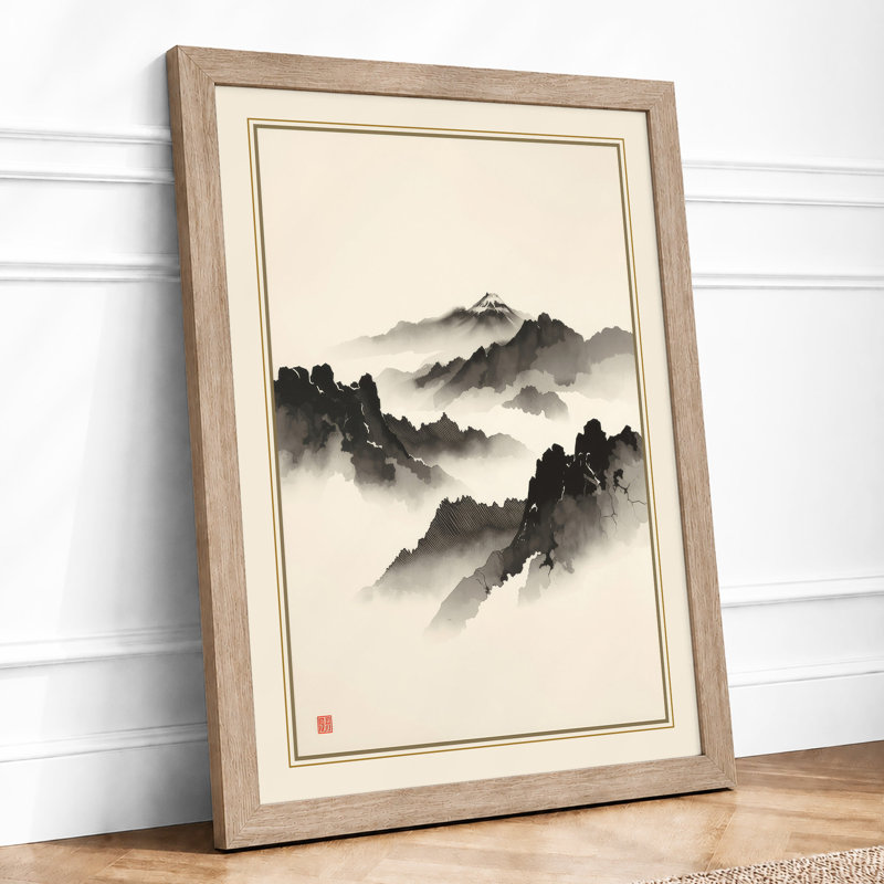 Mountains In Mist Japandi - Print, Oak, A3 - 42.0 x 29.7 cm