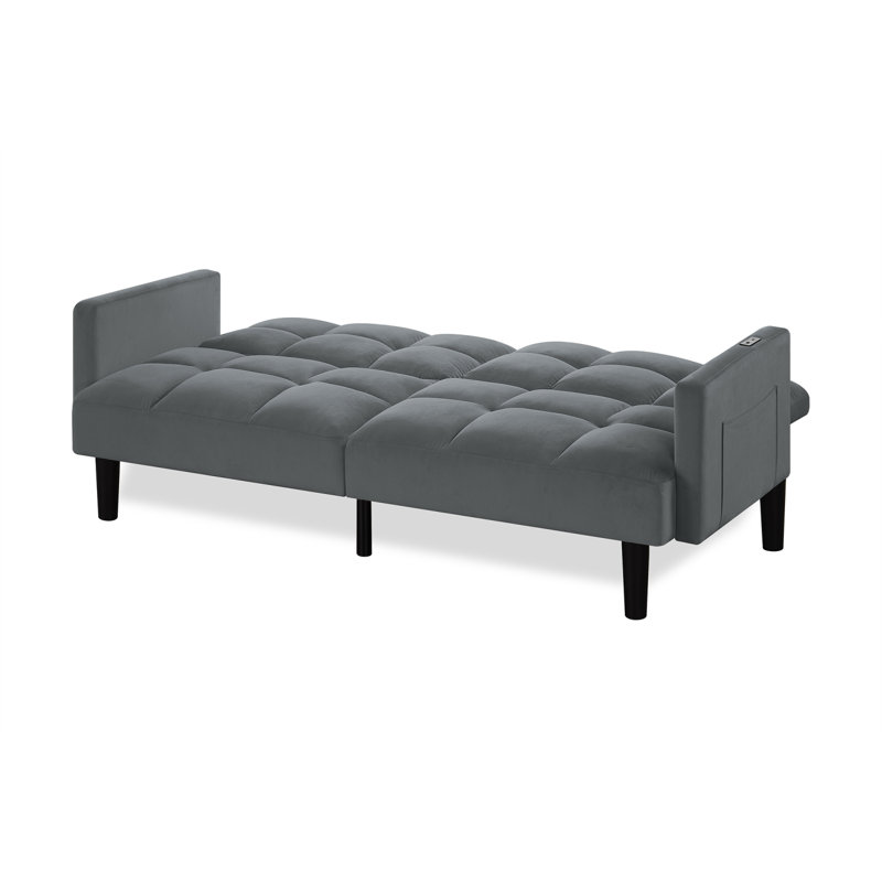 Velvet Futon Couch Convertible, Gris